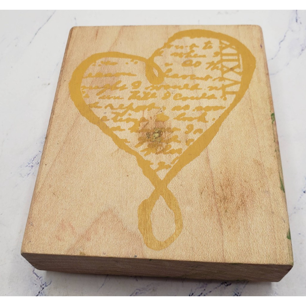 Large Heart with Cursive Text EK Success Wood Mounted Rubber Stamp